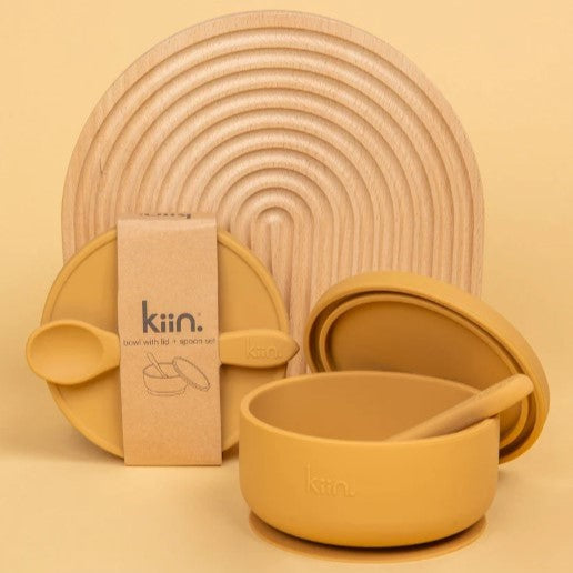 Silicone Suction Bowl with lid + Spoon Set | Tan